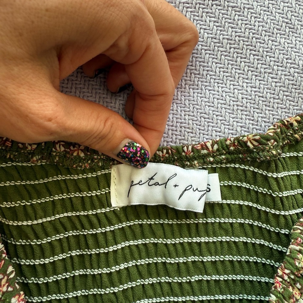 Petal & Pup Green Striped Floral Midi Dress size XS - Picture 6 of 8